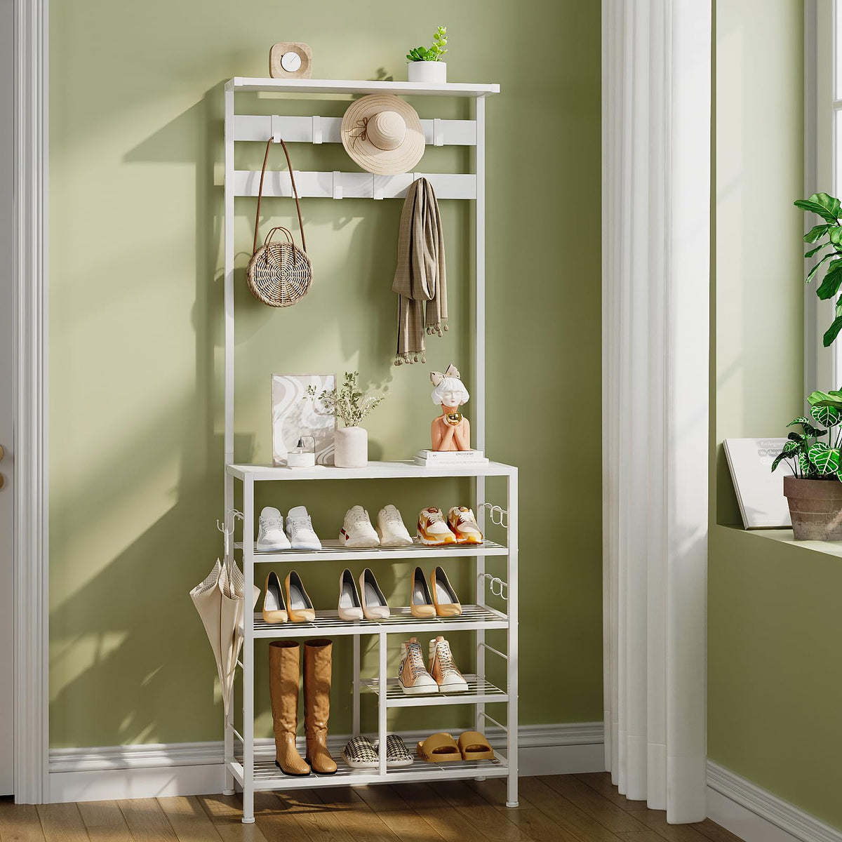 Hall Tree with Coat Rack and Shoe Storage