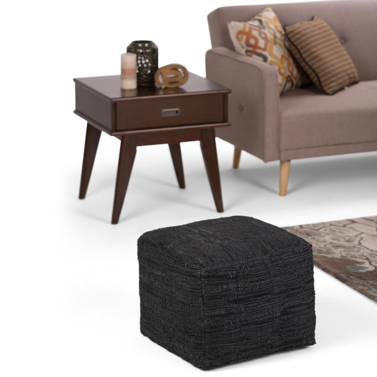 Square Leather Pouf