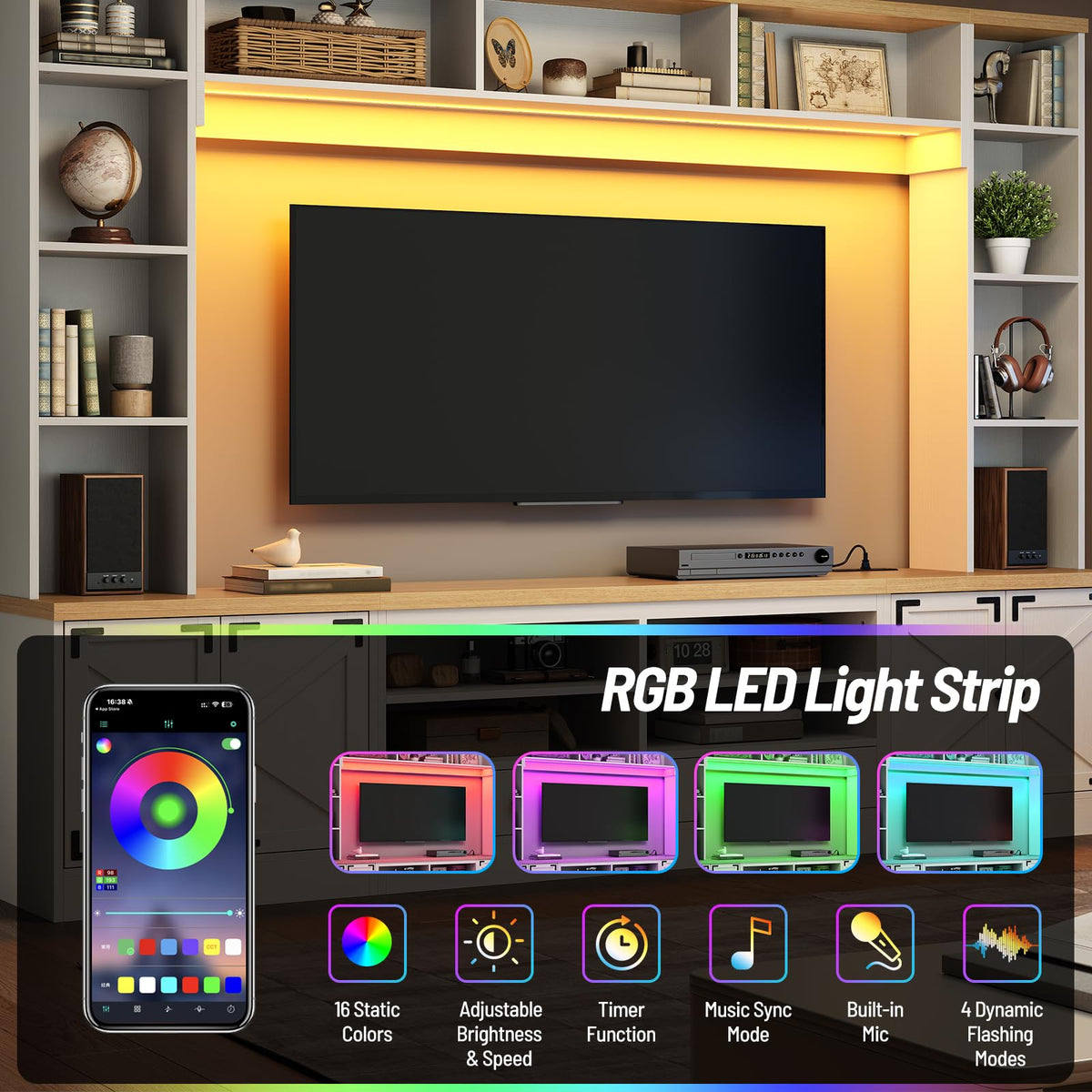 94.5" Wall Unit Entertainment Center, TV Console with LED Light