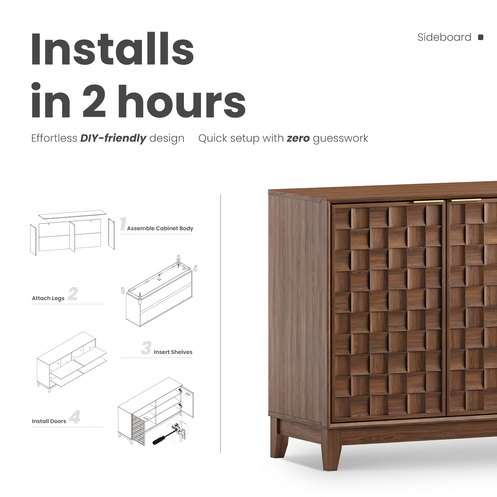 Fluted Sideboard Cabinet with Storage