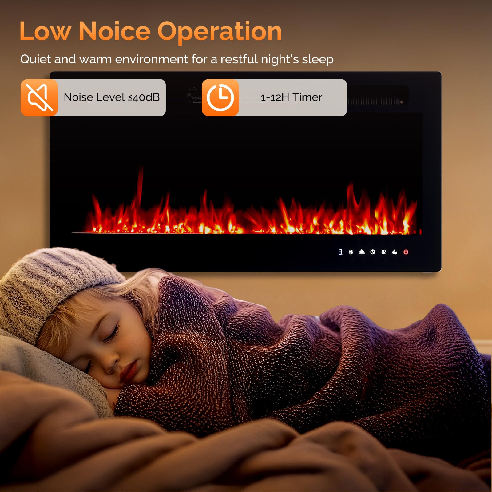 ROVSUN 36'' Electric Fireplace, 2-in-1 Ultra-Thin Wall Mounted & Recessed Fireplace with Remote & APP Control, 1500W Wall Heater w/ 12 Flame Color, 5 Brightness, Timer, Crystal Set