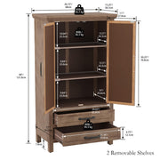 COSIEST 48" Tall Farmhouse Accent Cabinet with Doors and 2 Drawers, Rustic Wood Storage Buffet, Embossed Metal Floral Carving Chest with Adjustable Shelves for Living Room, Entryway, Dining Room