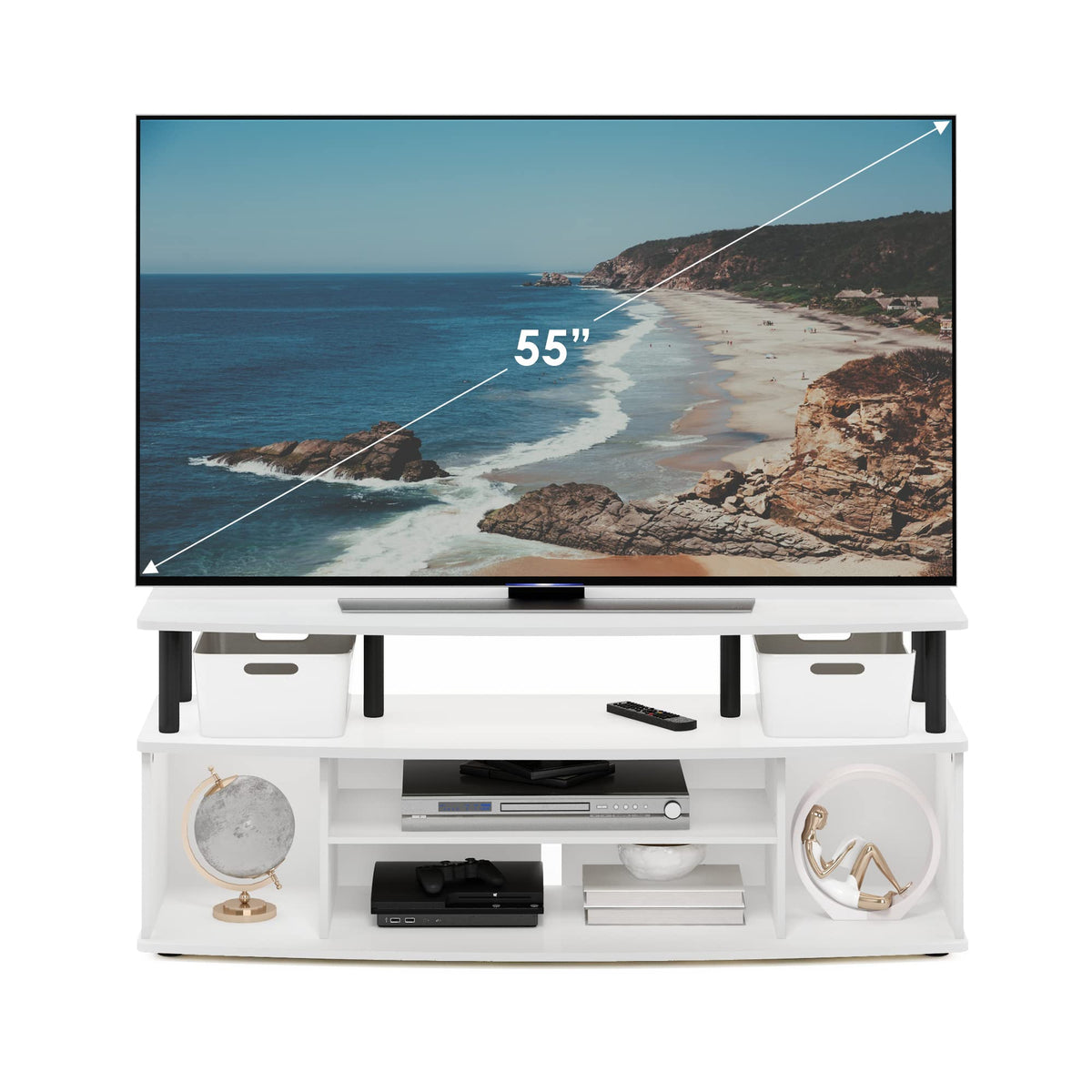 Furinno Jaya 4-Tier TV Stand for TV up to 55 Inch, White