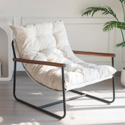 Tufted Accent Armchair with Metal Frame & Wooden Armrests