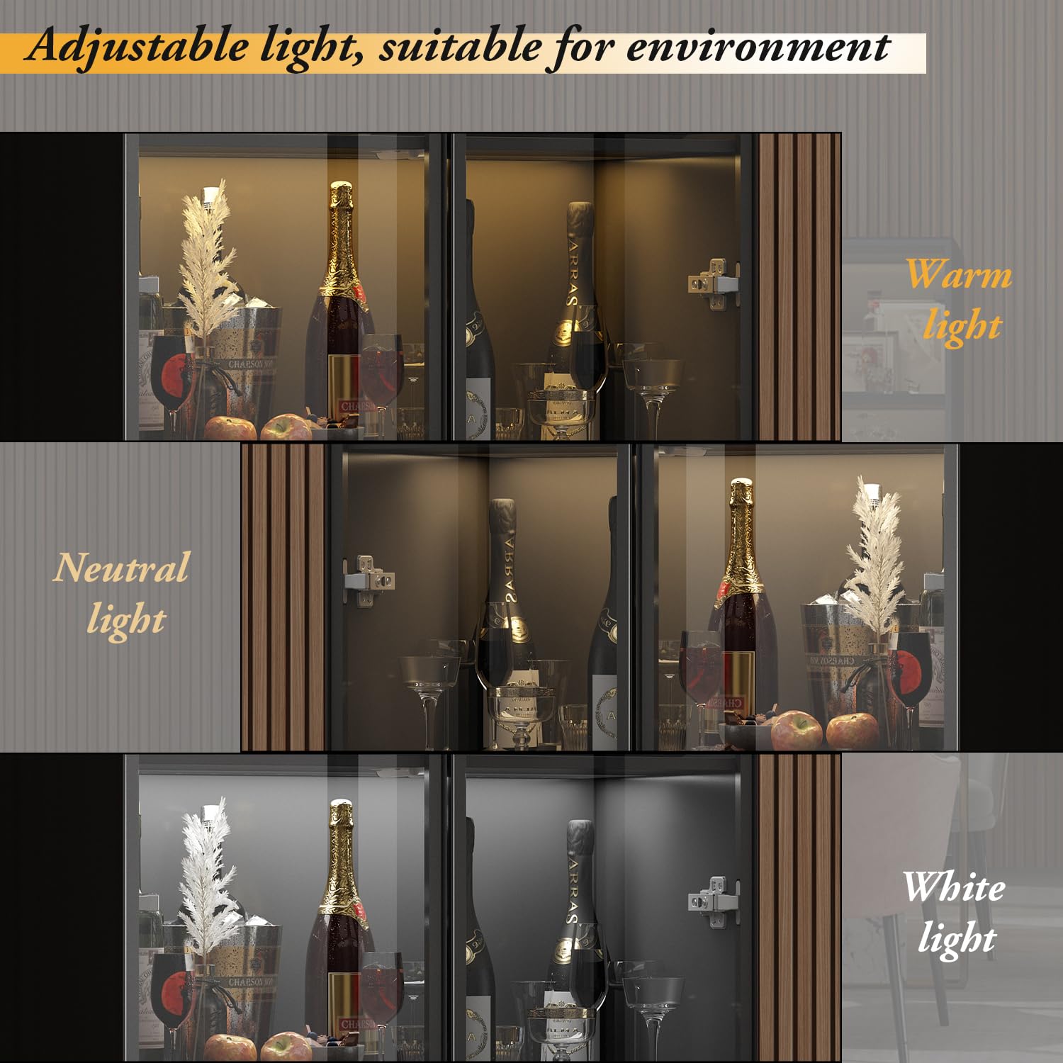4-Tier Bookcase with Glass Doors & LED Lights