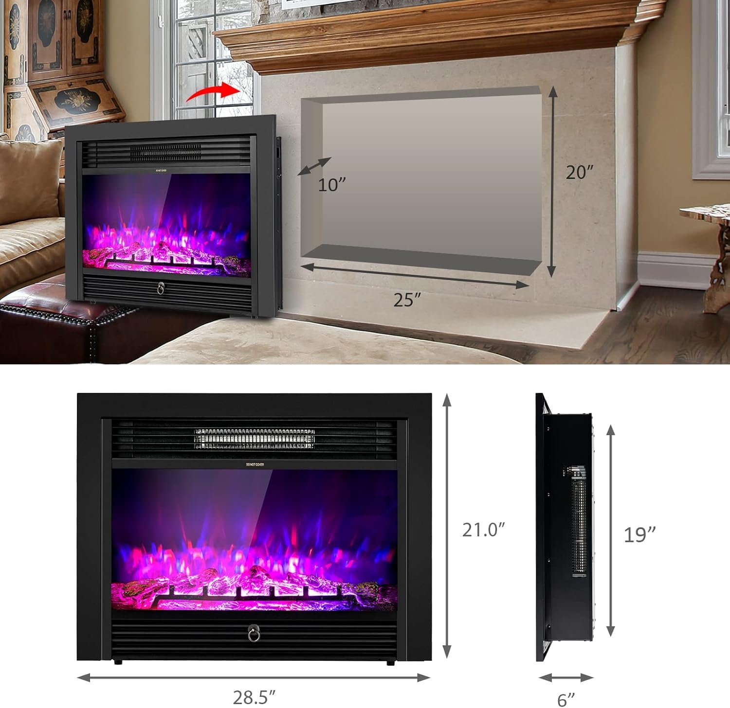 In-Wall Electric Fireplace Insert with Heater