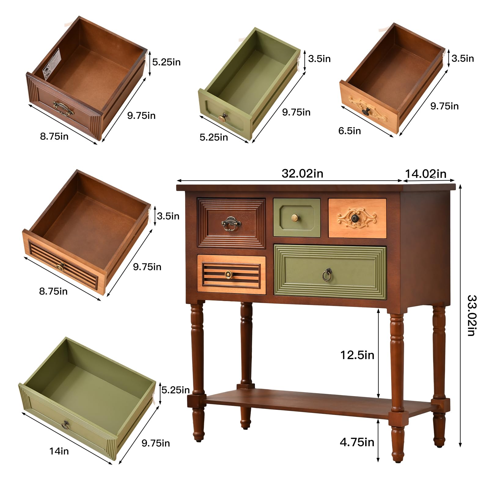 Vintage Accent Cabinet with Drawers & Open Shelf