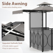 Tangkula 3 Piece Patio Bar Set, Grill Gazebo & 2 Foldable Bar Stools with Awning, Metal Storage Shelves, Glass Holders, Double-Tier Outdoor Shelter for Patio Poolside Garden Backyard (Gray)