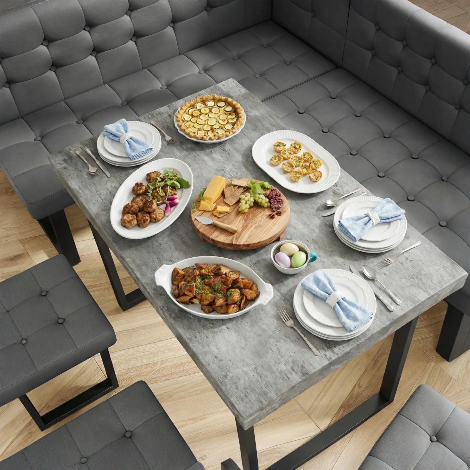 L-Shaped Corner Dining Set with Storage Bench, 5-Piece