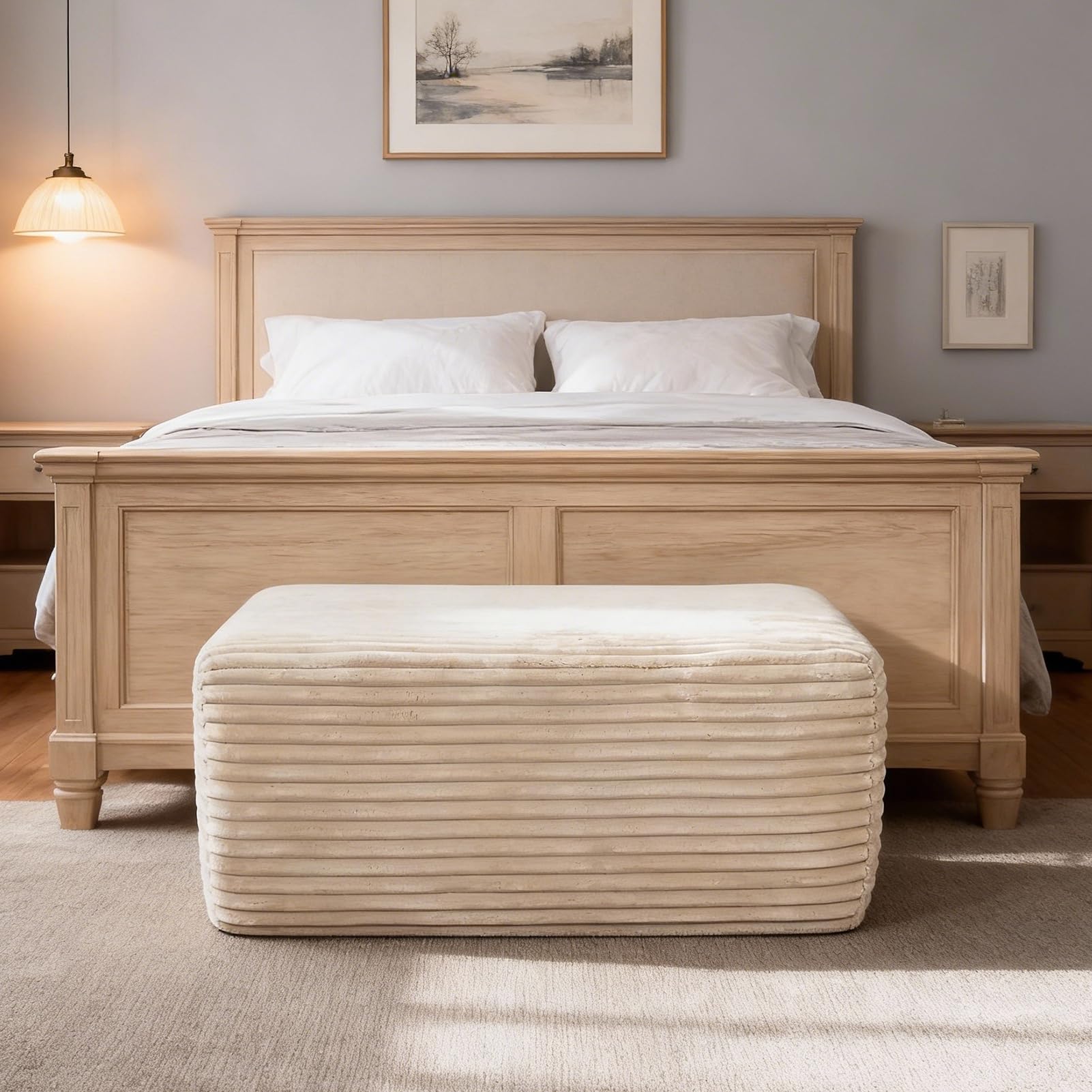 Plush Ottoman & L-Shaped Sofa Set