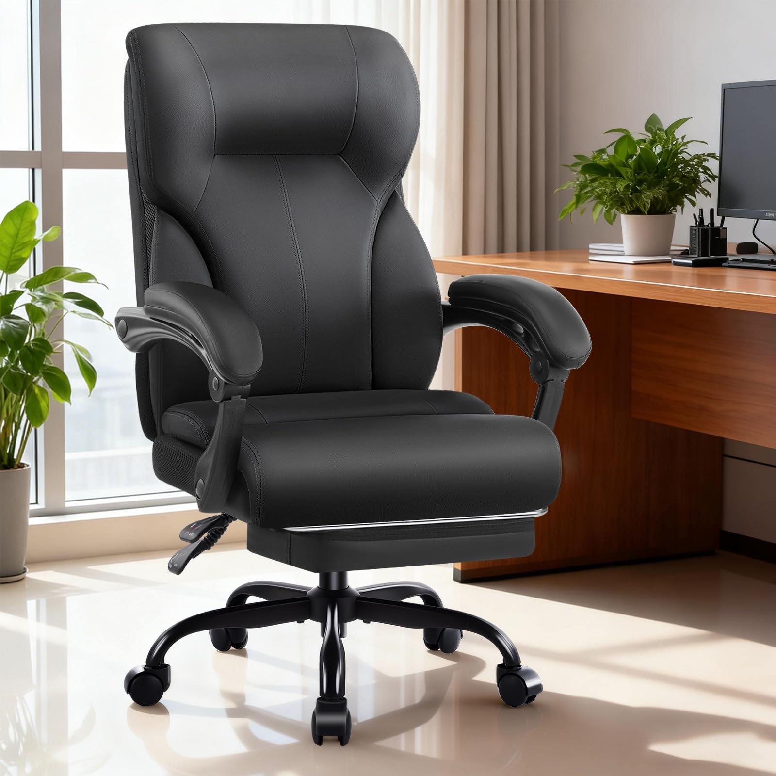 Ergonomic High-Back Office Chair with Footrest & Padded Armrests