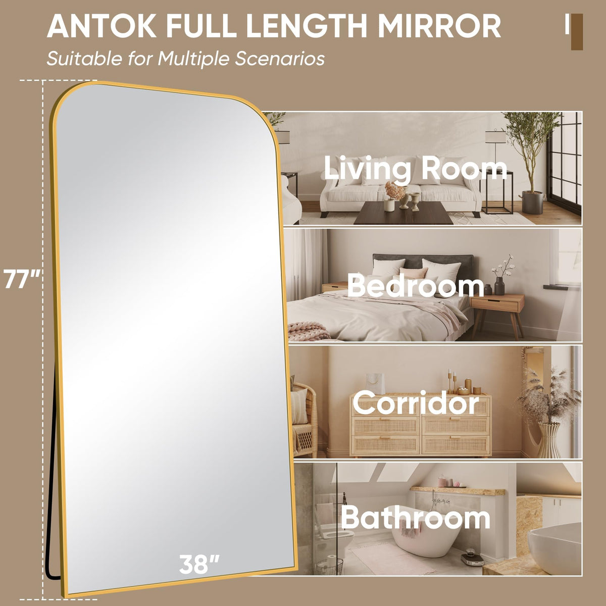 Gold Arched Full Length Mirror
