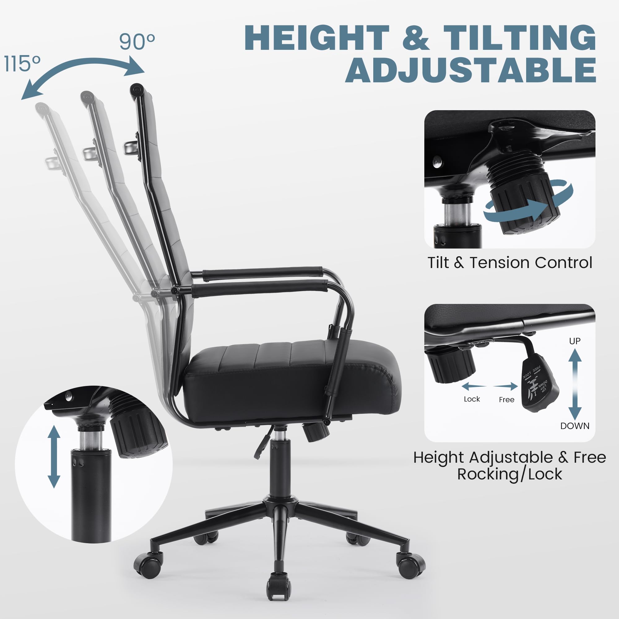 Ergonomic Ribbed Office Chair with High Back & Adjustable Height
