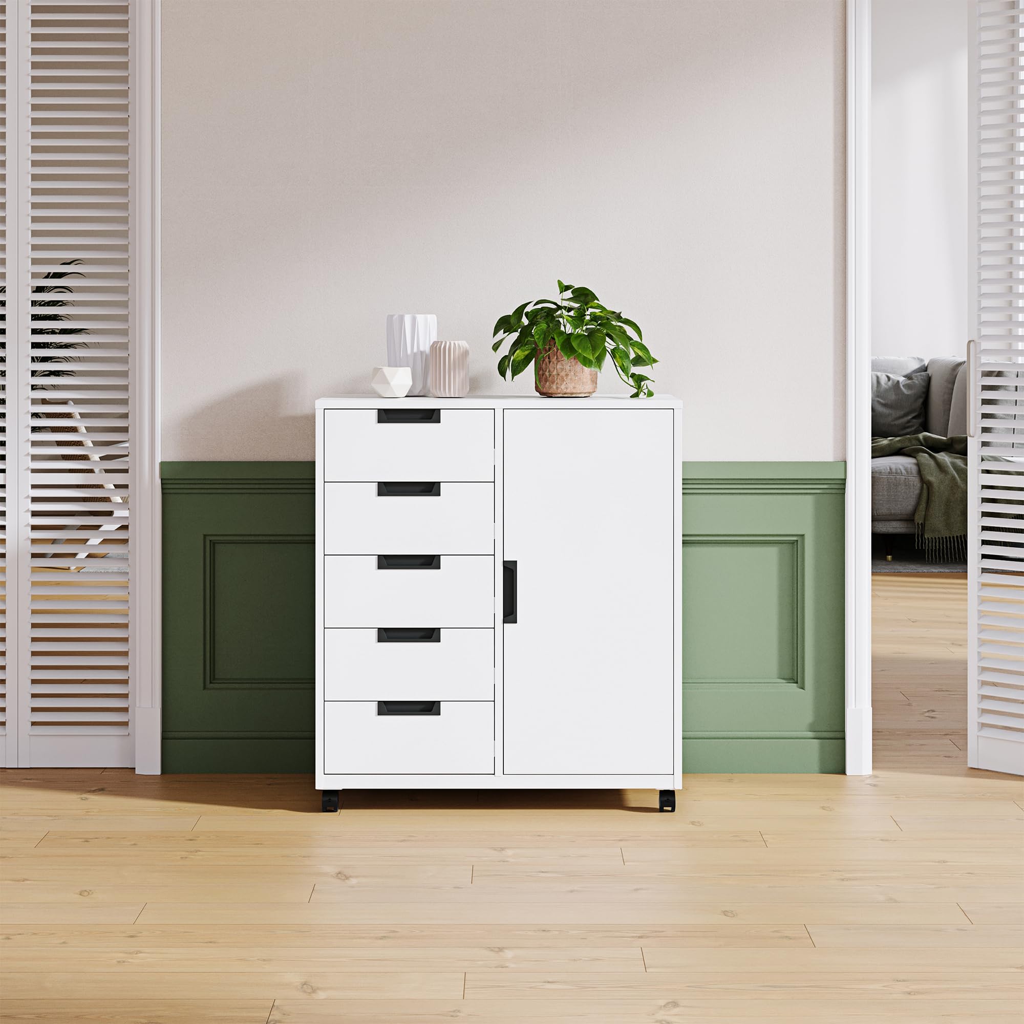 5-Drawer Metal Storage Cabinet with Printer Stand & Shelved Door