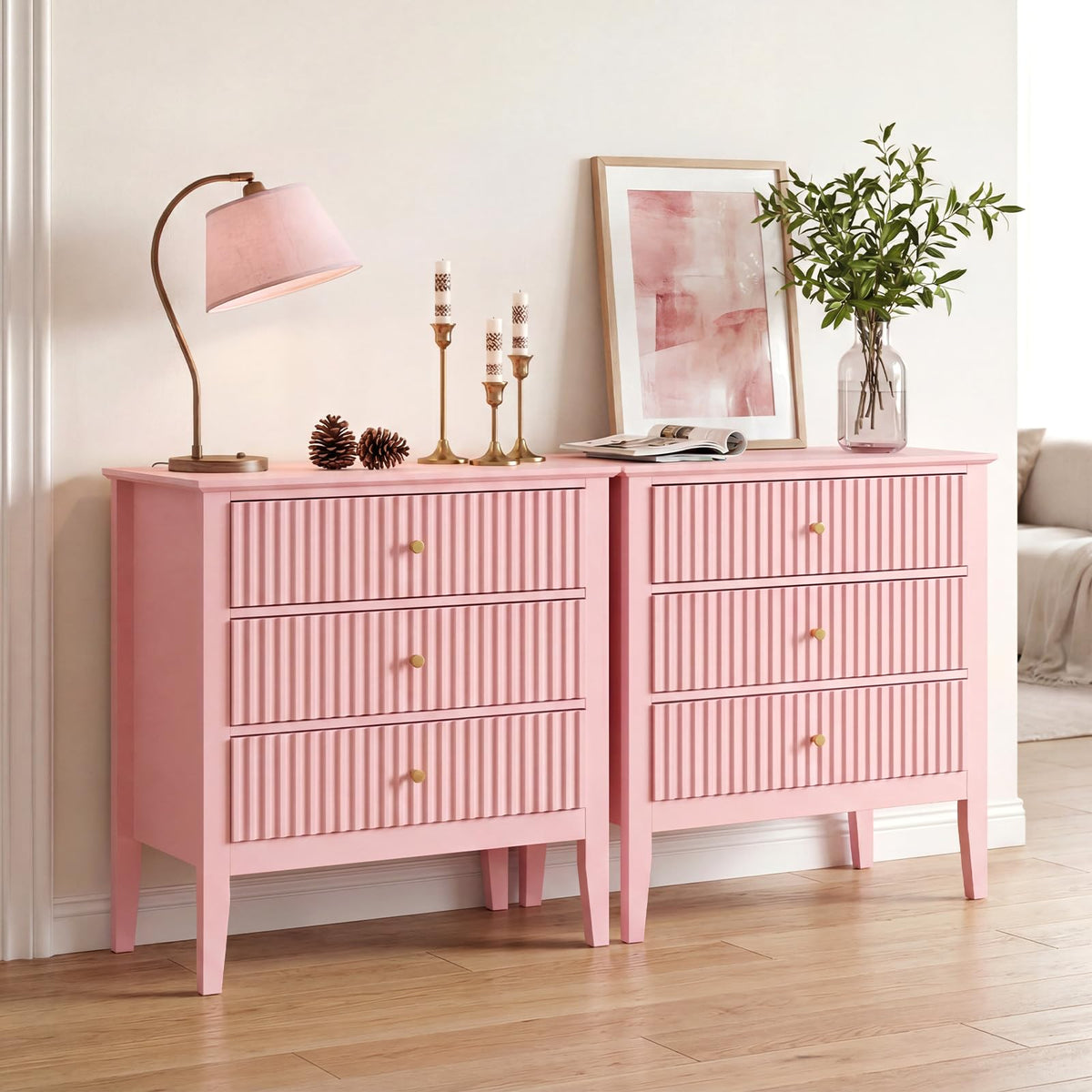 Fluted Nightstand with Charging Station