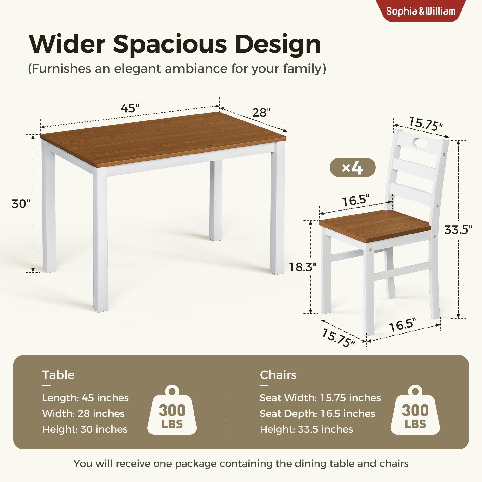 5-Piece Farmhouse Dining Table Set for 4