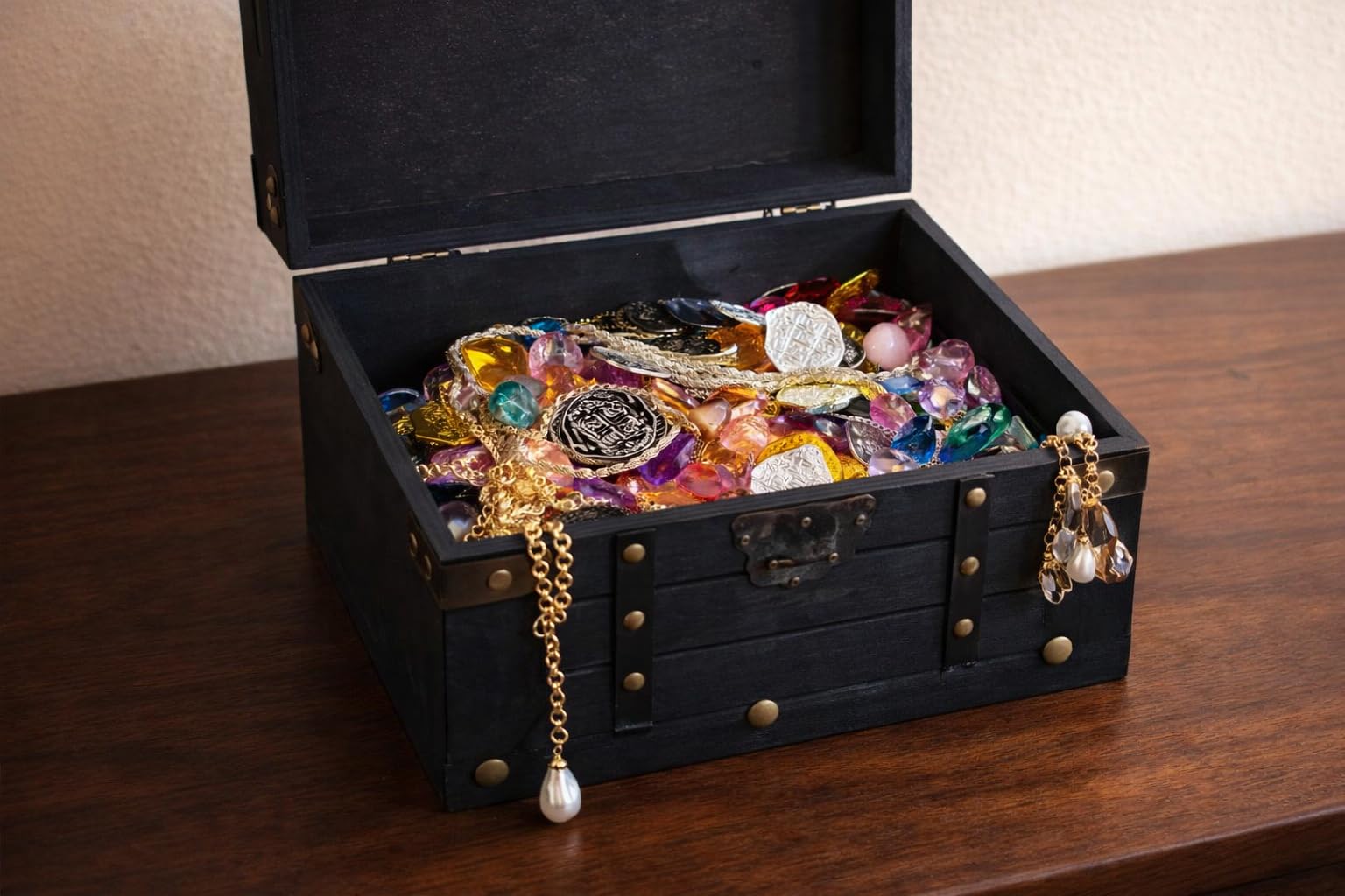 Vintage Wooden Treasure Chest with Leather Straps