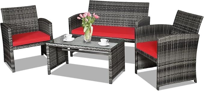 4-Piece Outdoor Rattan Patio Conversation Set