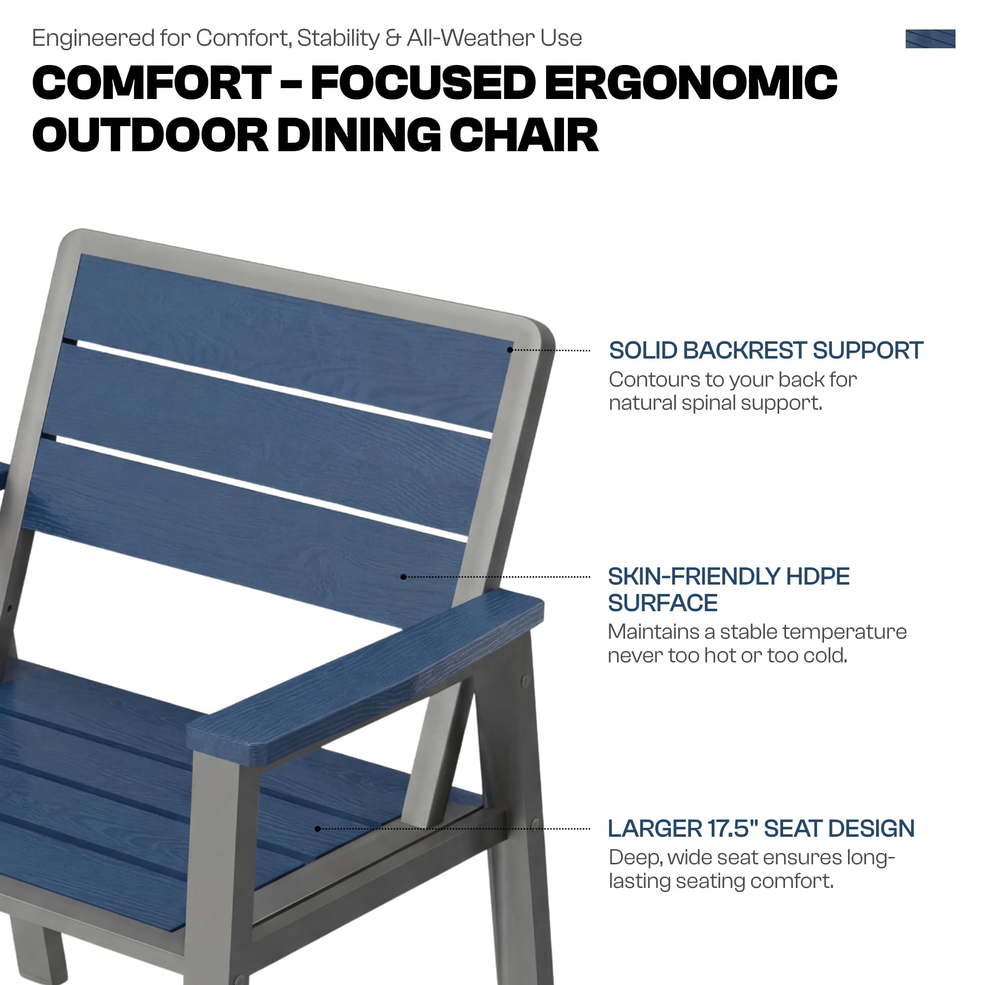 Patio Kingdom 7 Piece Patio Dining Set for 6, Outdoor HDPE Table and Chairs with Umbrella Hole, All Weather Outdoor Furniture for Backyard, Deck, Lawn, Poolside, Blue
