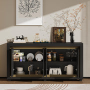 63"Sideboard Buffet Cabinet,Kitchen Buffet Storage Cabinet with Power Outlets & LED Light, Modern Storage Cabinet with 4 Doors,Coffee Bar Console Wine Bar for Living Room,Kitchen,Hallway (Black)