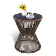 Woven Rope Outdoor Side Table with Glass Top