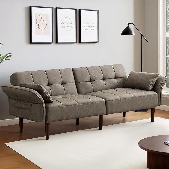 Brown Faux Leather Futon Sofa Bed
