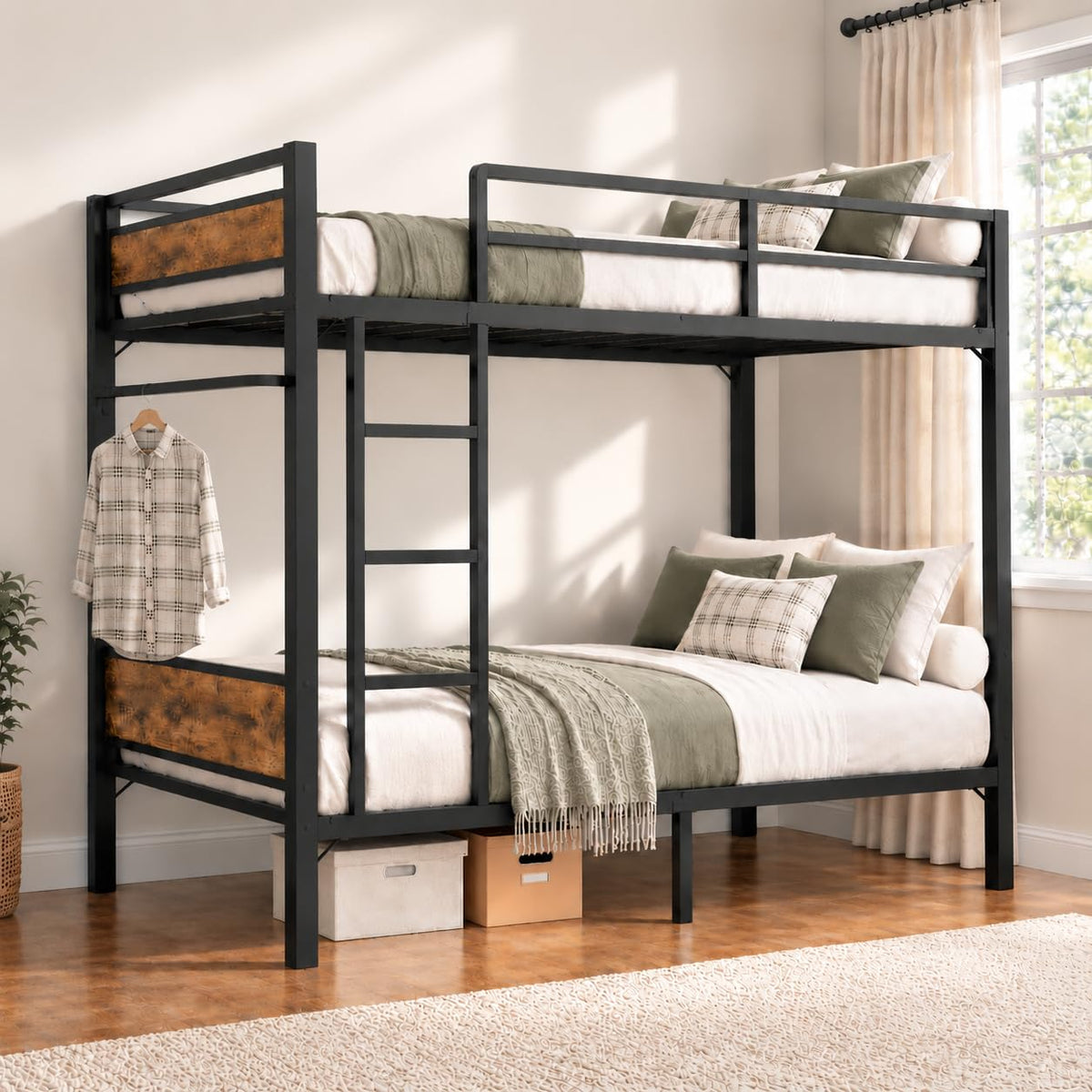 STHYTON Bunk Bed Twin Over Twin with High Guardrail, Metal Bunk Bed