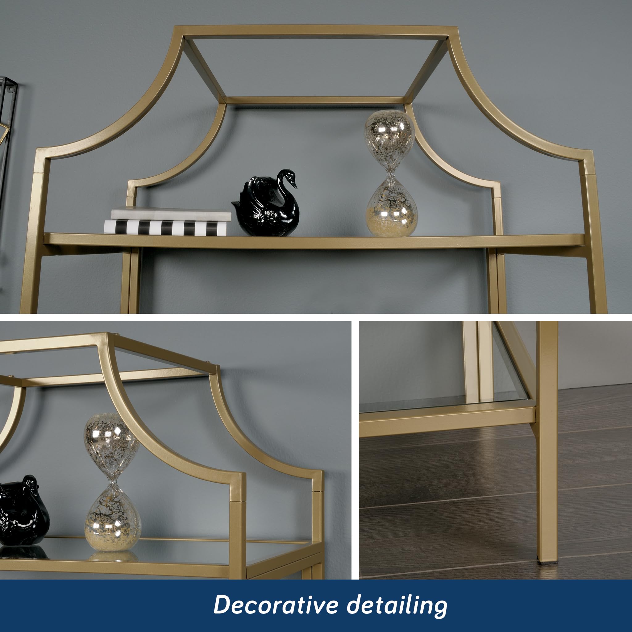 5-Shelf Glass Bookcase – Gold Satin Metal Frame