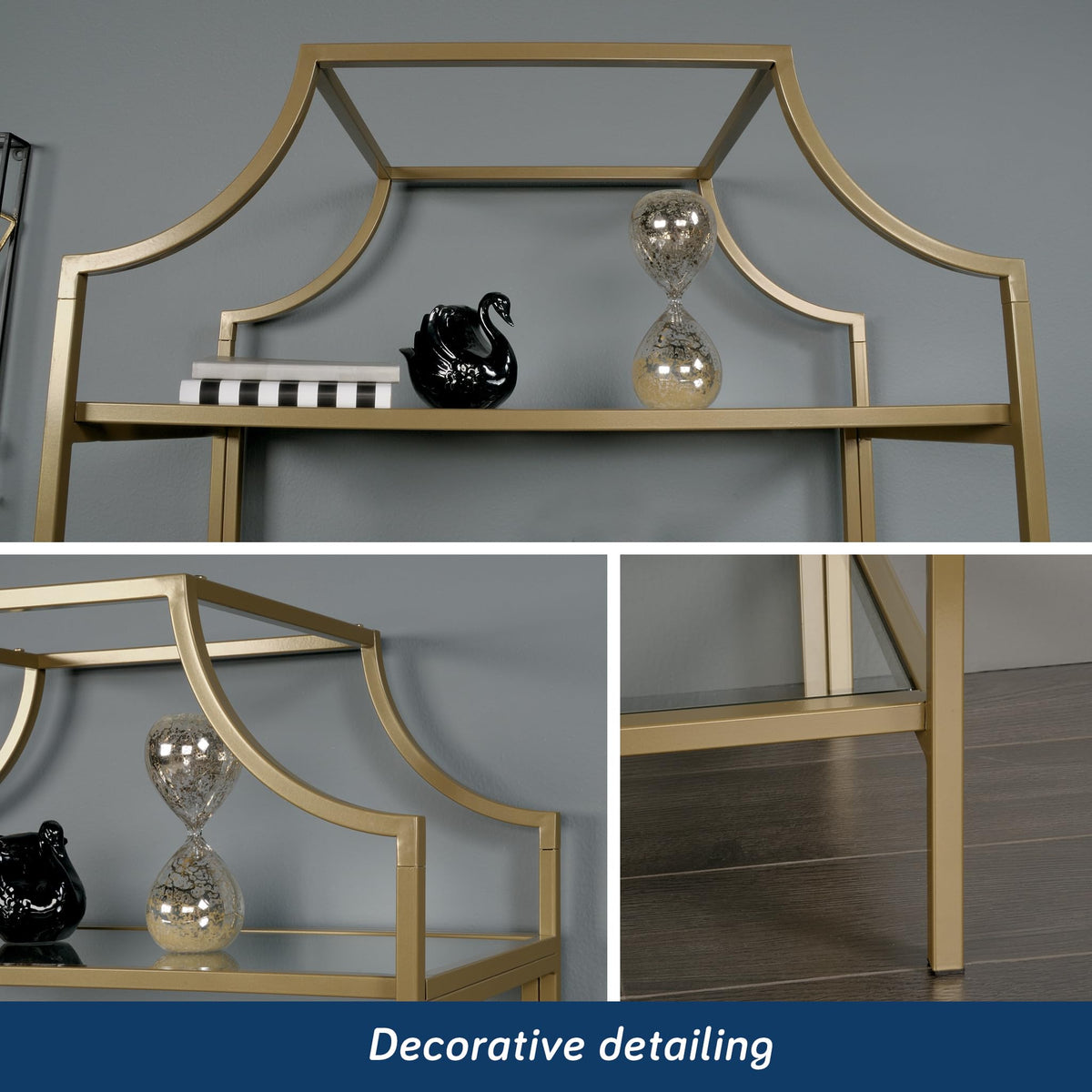5-Shelf Gold Glass Bookcase