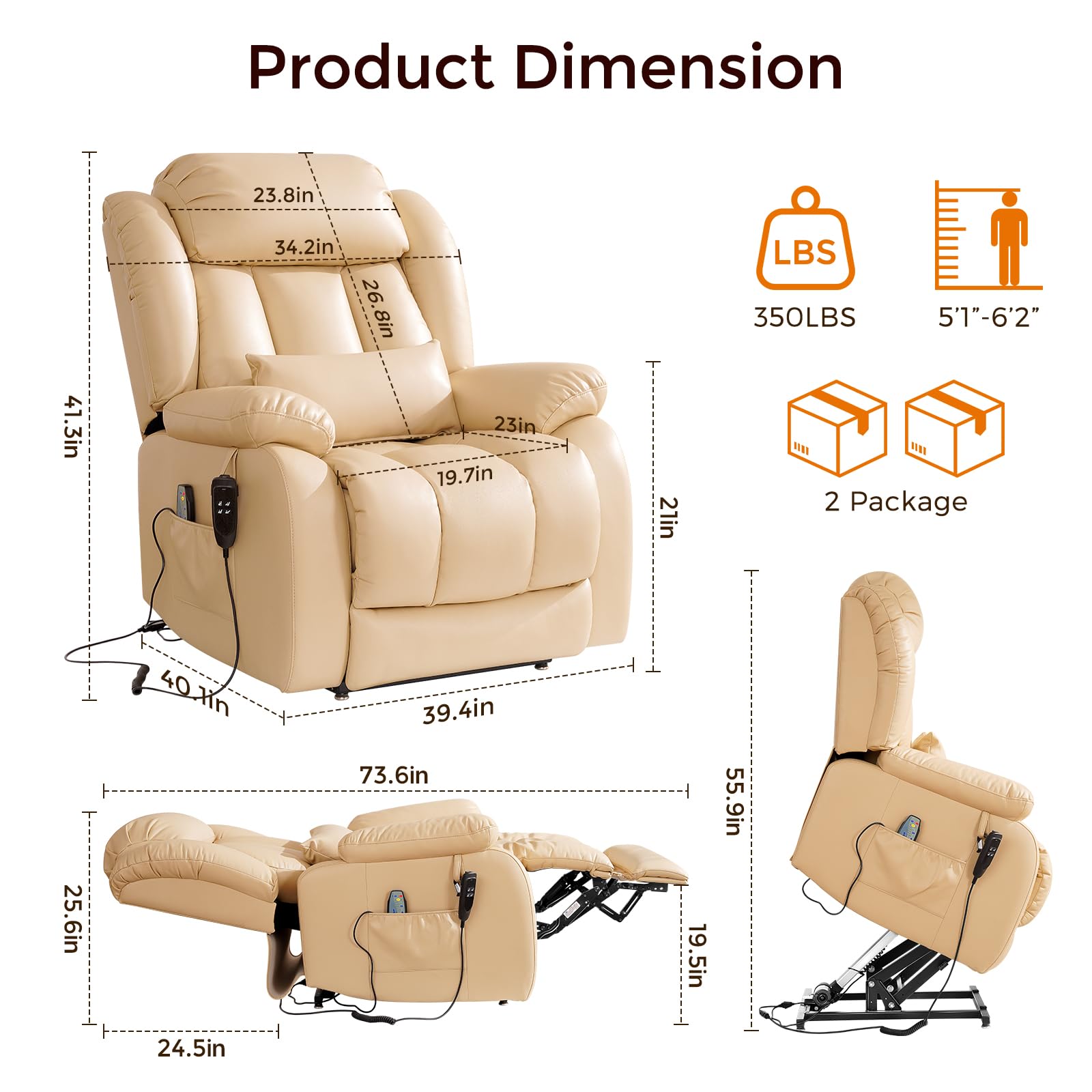 Power Lift Recliner Chair with Massage & Heat