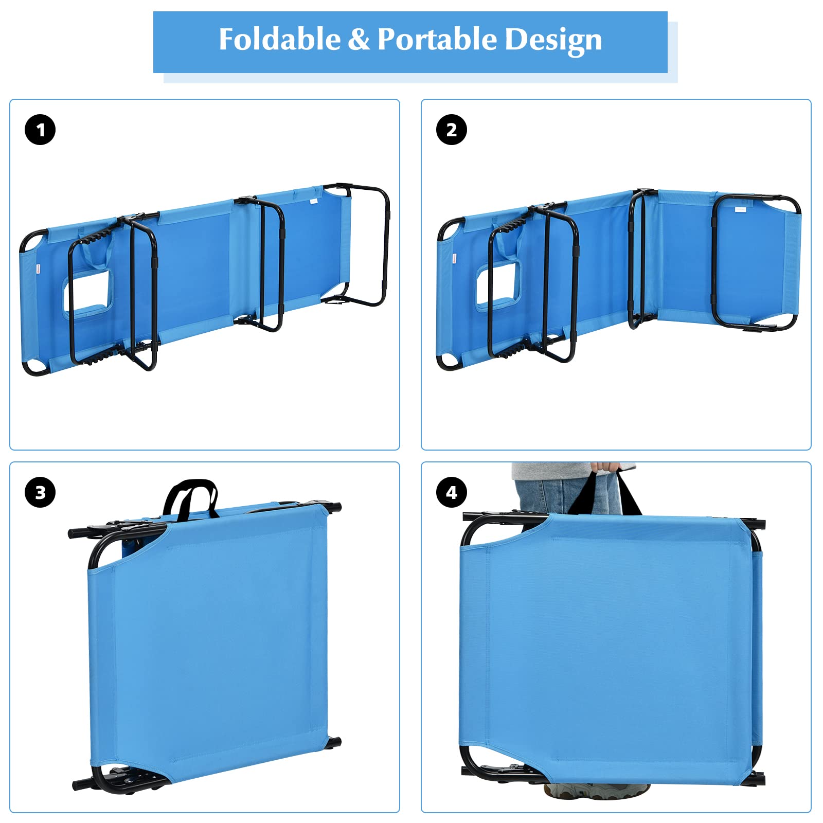 Folding Beach Lounge Chair with 5-Position Adjustable Backrest & Padded Pillows