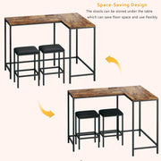 L Shaped Bar Table with Stools, 63‘’ Bar Height Table with Power Outlets, Convertible Corner Counter Height Bar Table with 2 Stools, Rectangular High Top Table for Small Spaces, Breakfast Nook, Rustic