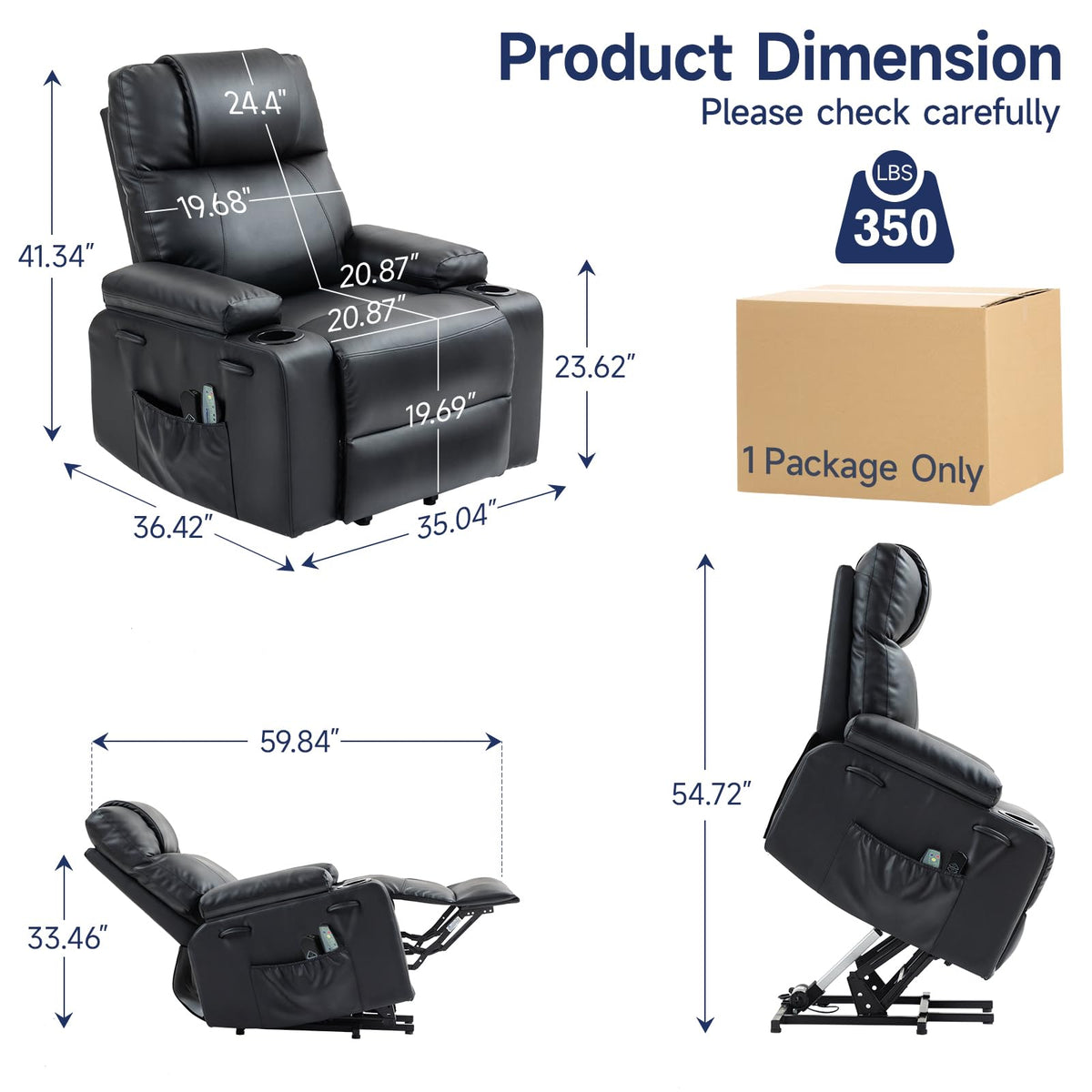 Power Lift Recliner Electric Chair for Elderly with USB Charge Port, Black