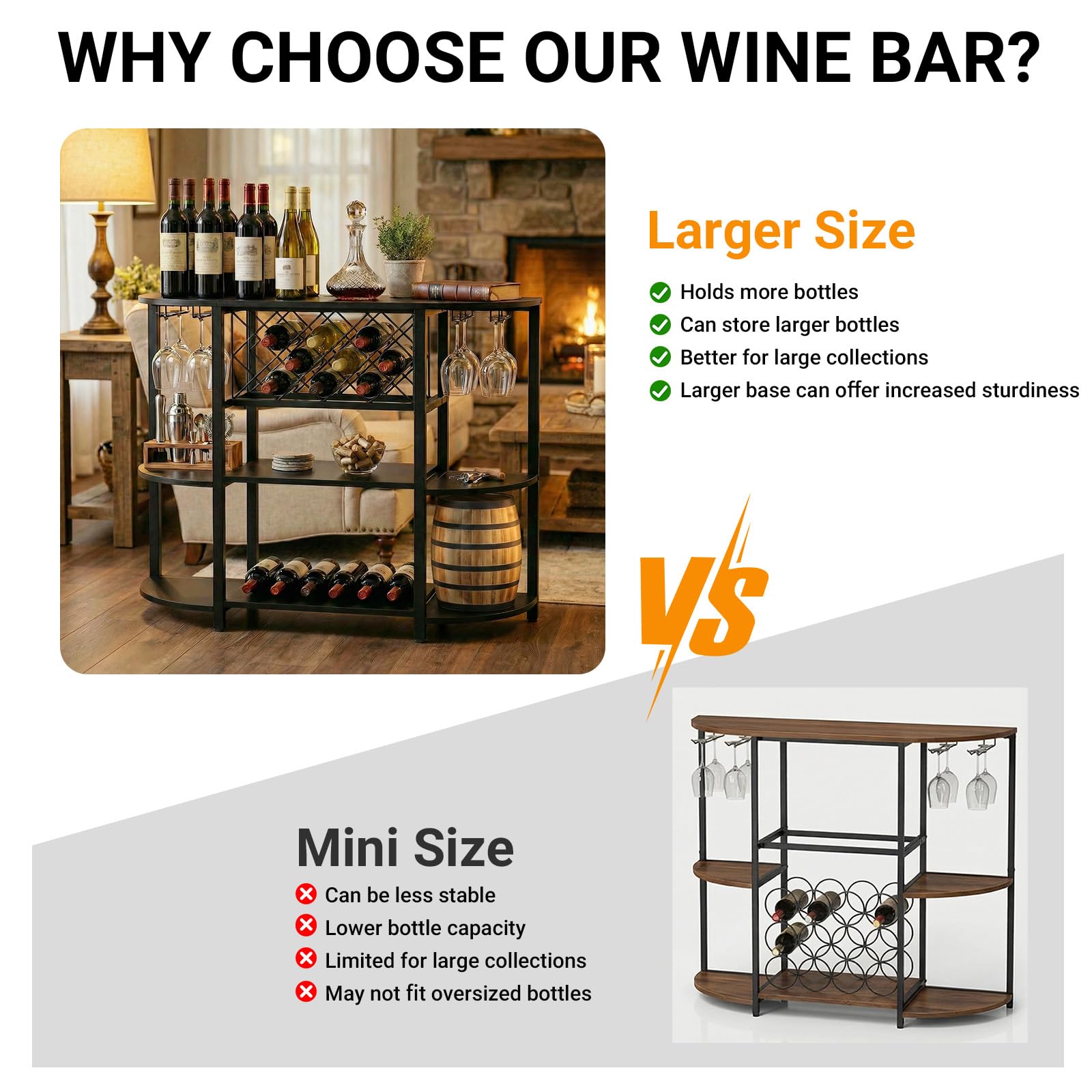 Bar Cabinet with LED Lights & Power Outlets – 4-Tier