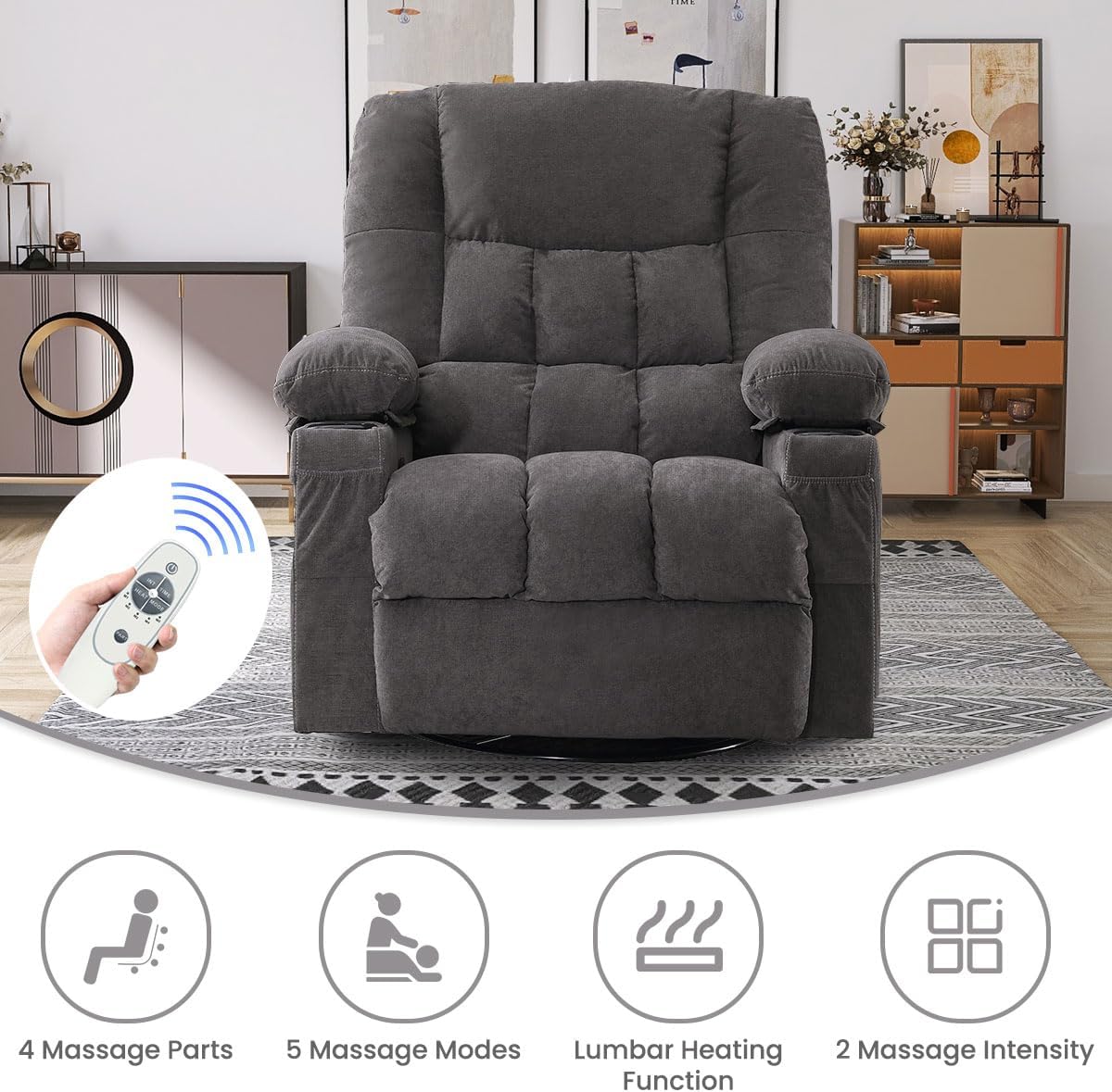 Heated Massage Swivel Rocker Recliner Chair