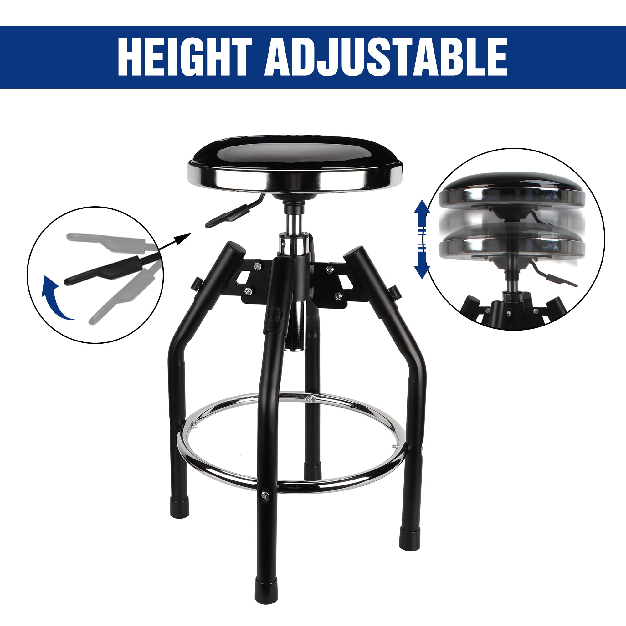 WORKPRO Heavy Duty Adjustable Hydraulic Shop Stool,Garage Bar Stool, 29in to 33.86in, 330-Pound Capacity, Black