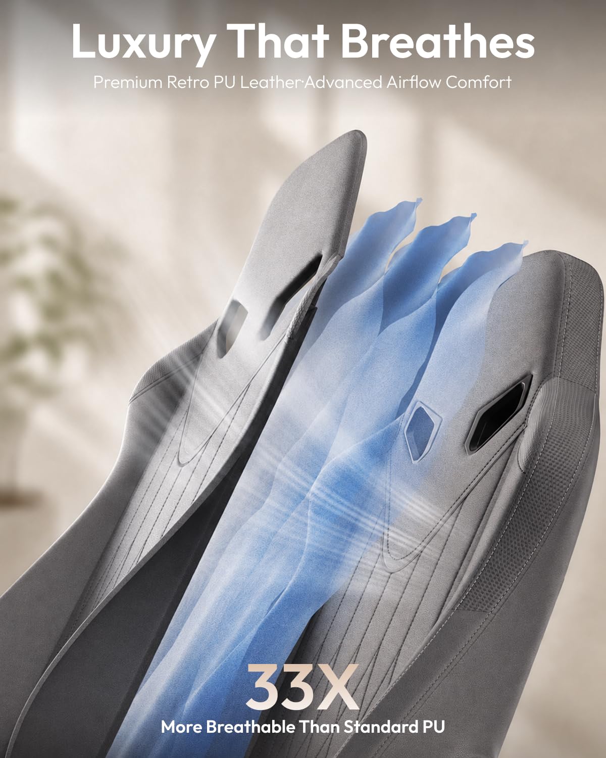 Dowinx Ergonomic Gaming Chair for Adults with Massage Neck Support, Grey