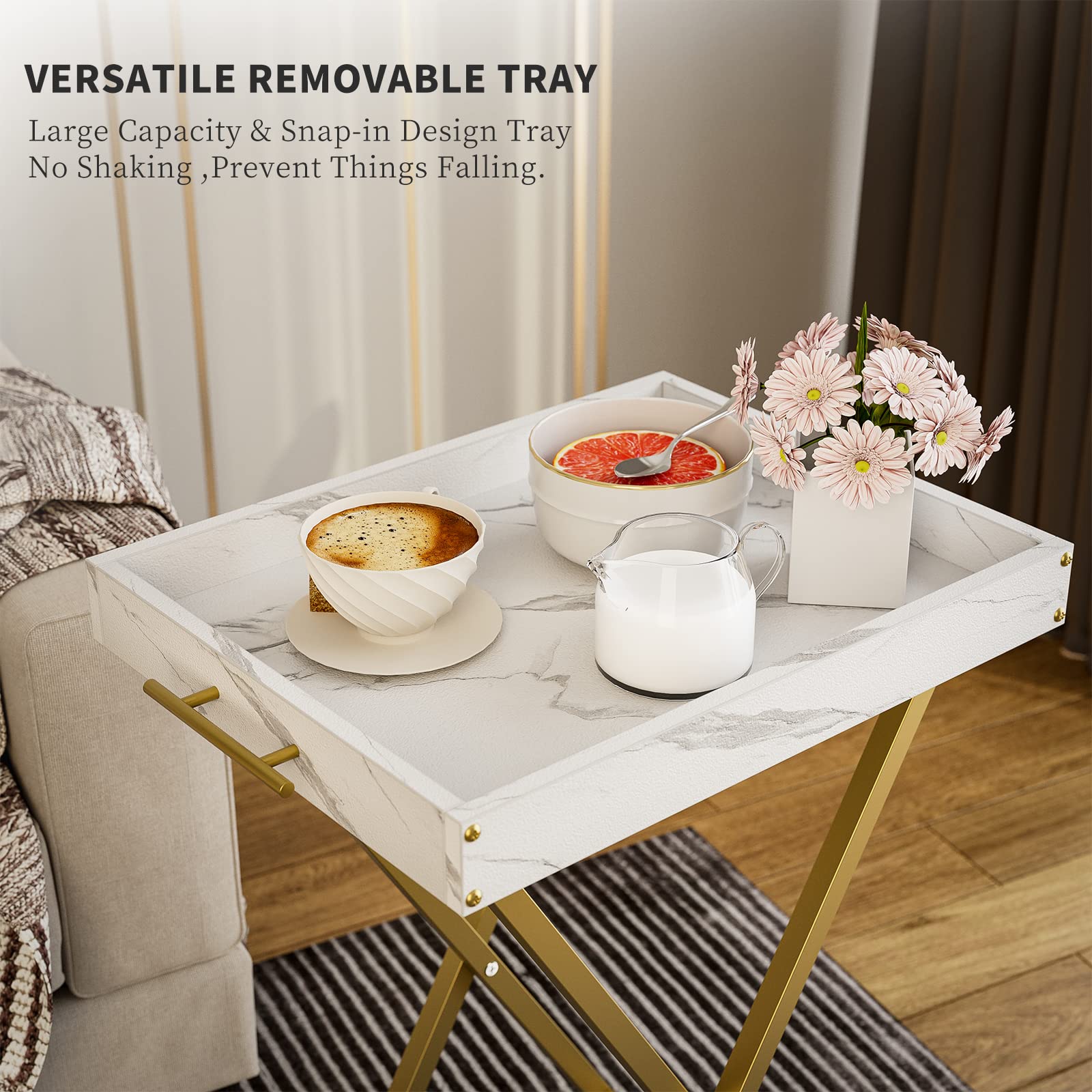 Folding TV Tray Tables, Set of 2 with Removable Serving Tray