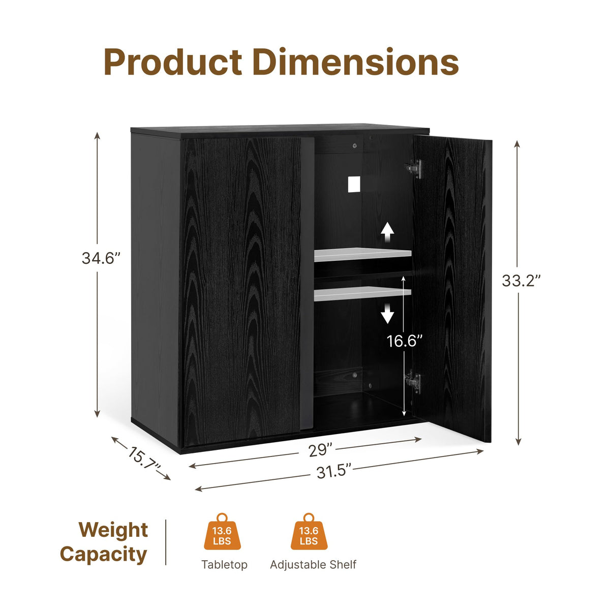 KISLOT 31.5" Sideboard Buffet Cabinet with Storage Modular Accent Display Kitchen Storage Cabinet Wood Coffee Bar Console for Living Room, Hallway, Kitchen, Dining Room,Black