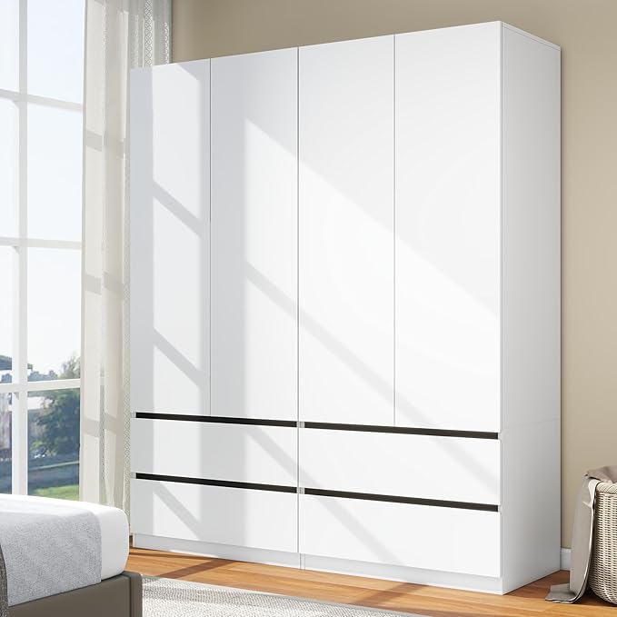 White Wardrobe Closet with 2 Doors & Drawers