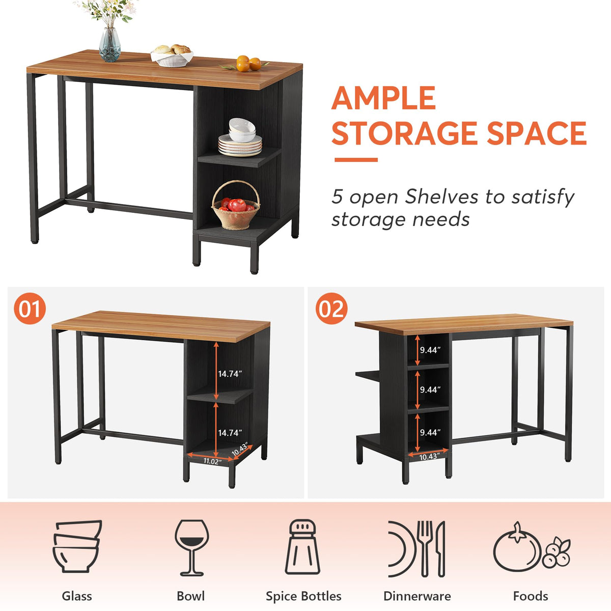 Kitchen Island with Storage Shelves