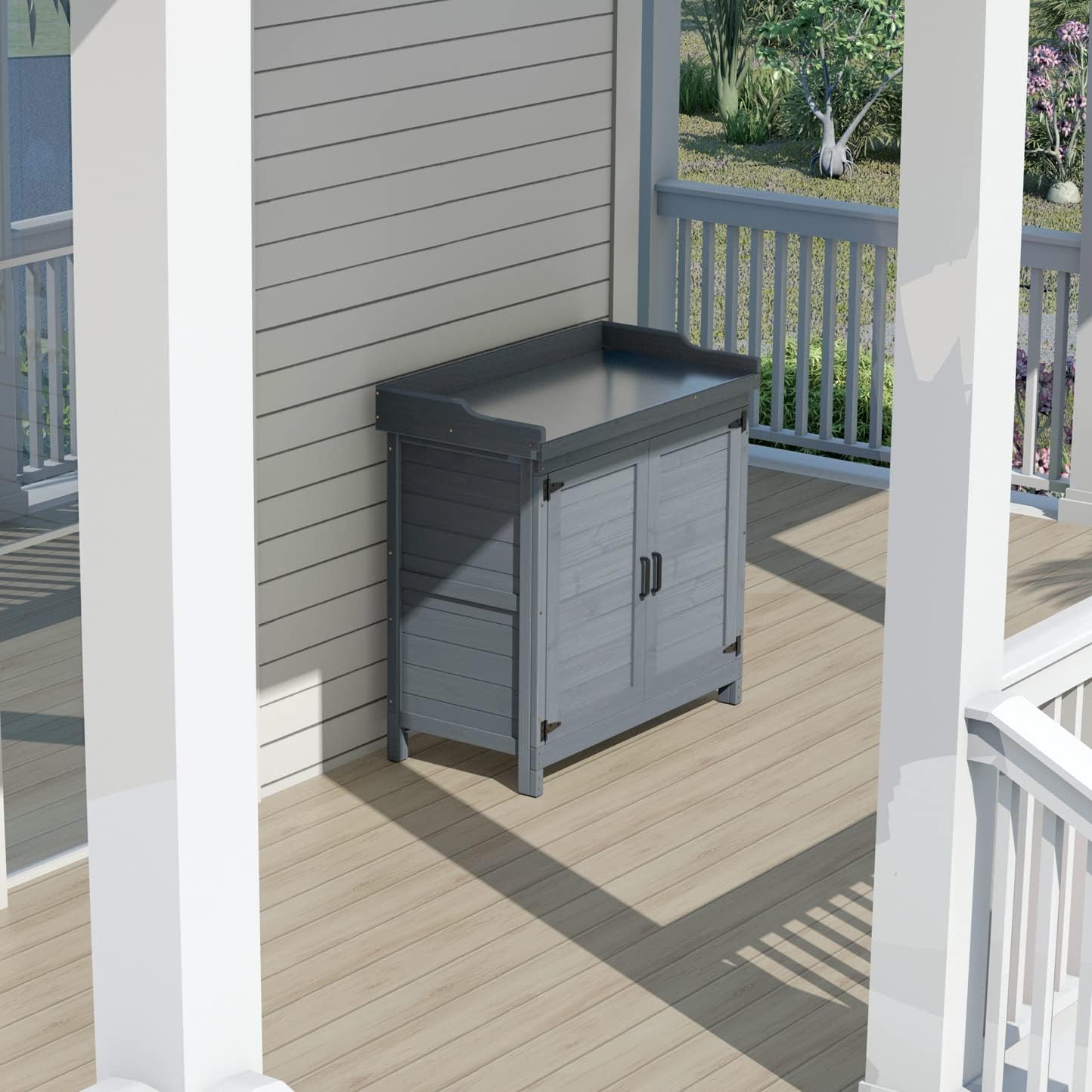 Outdoor Wooden Garden Storage Cabinet with Potting Bench