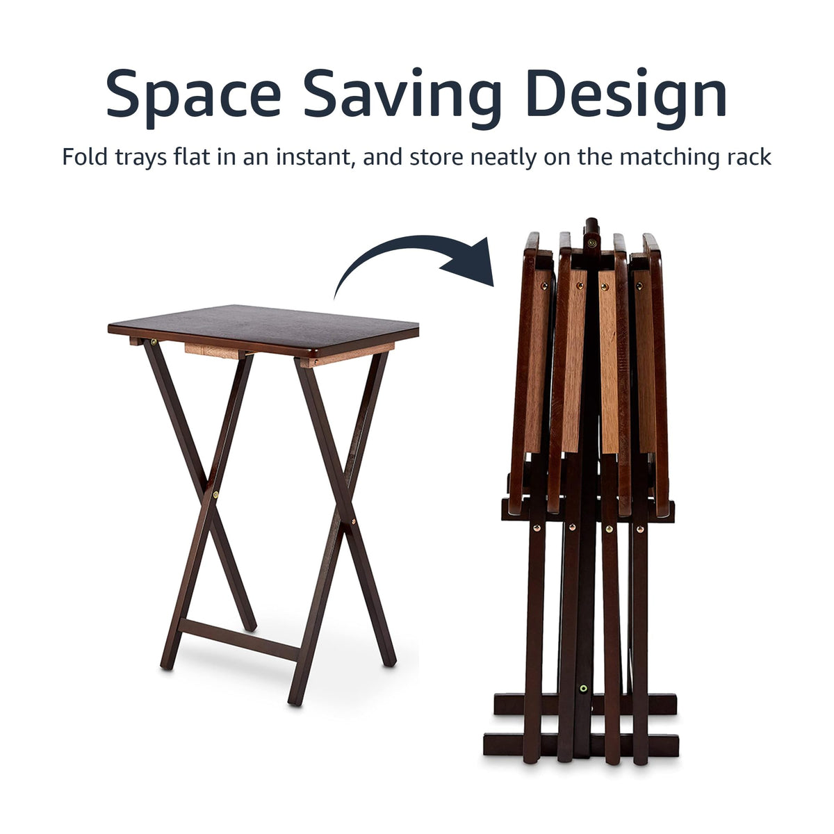 Espresso Folding TV Tray Tables with Rack
