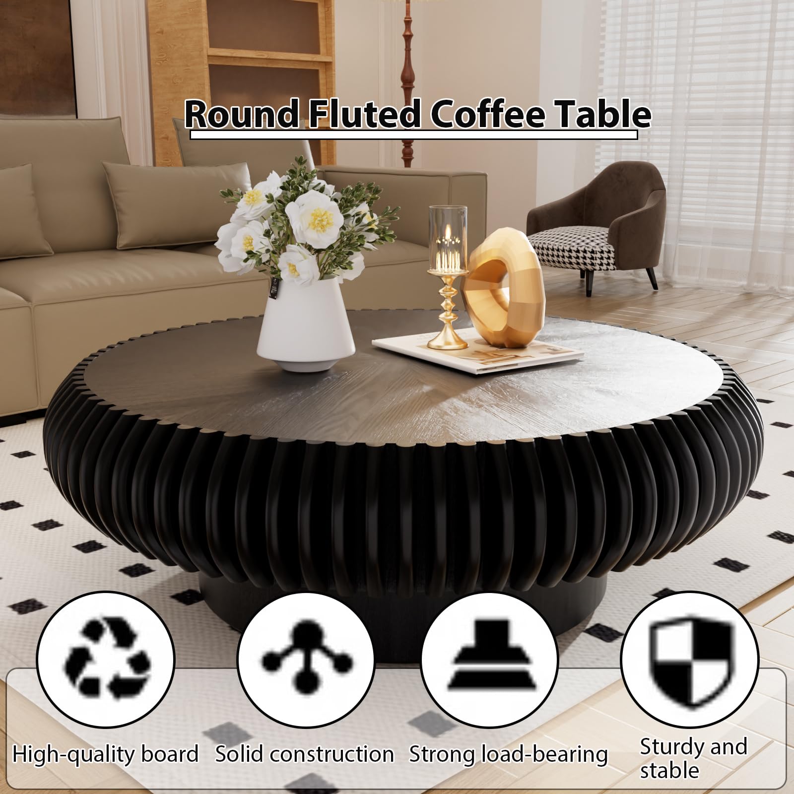 Round Fluted Drum Coffee Table