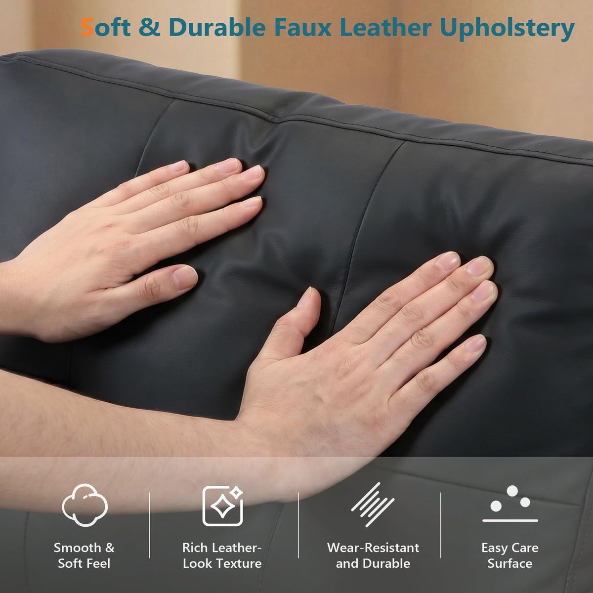 STHOUYN 35" Black Leather Oversized Accent Chair with Wood Armrests, Mid-Century Modern Tufted Living Room Chair, Comfy Reading Sofa Chair with Lumbar Support & Thick Cushion Waiting Room Office