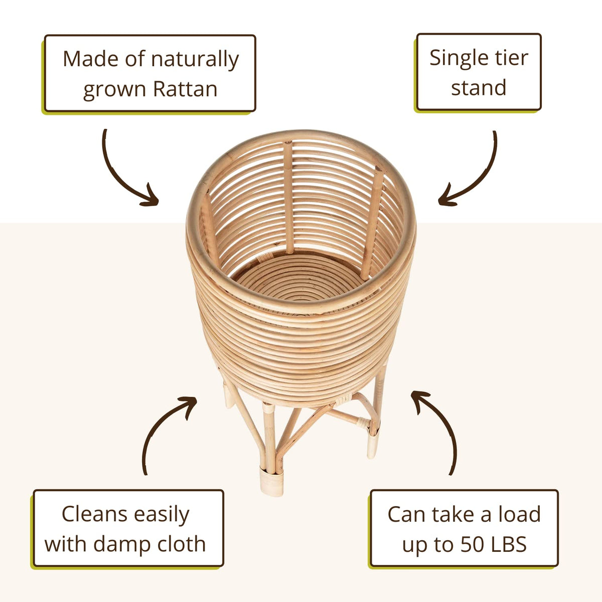 Kouboo Rattan Two-Tier Plant Stand, Indoor Boho Planter Shelf, Medium Brown