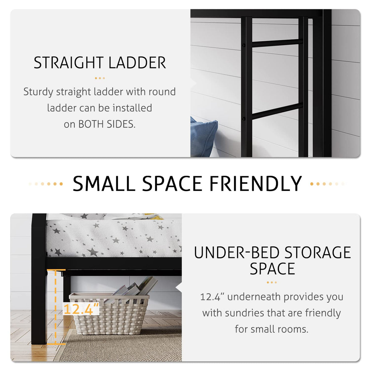 SHA CERLIN Bunk Bed Twin Over Full Size with Ladder and Guardrail,Black