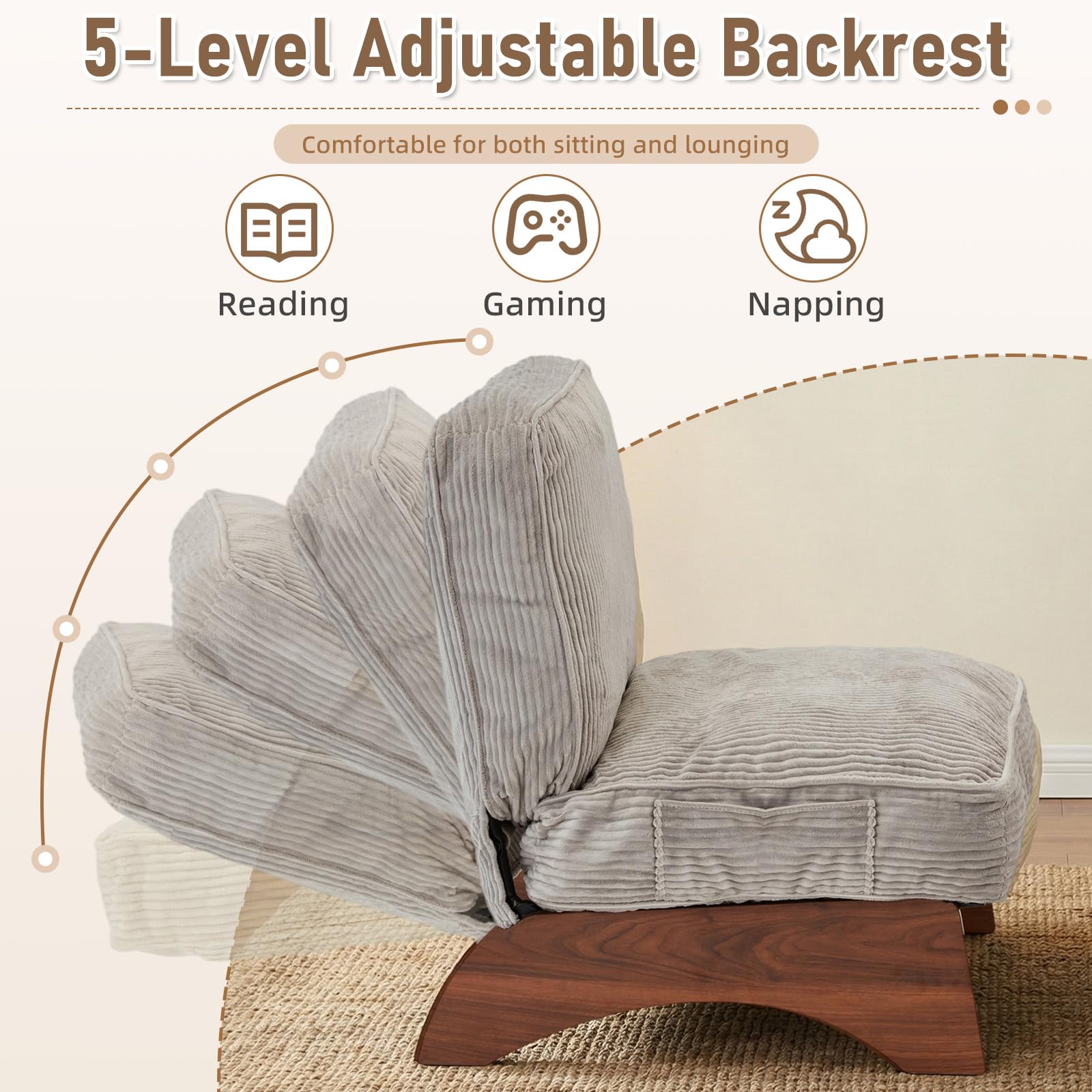Corduroy Accent Chair with Ottoman & Adjustable Backrest