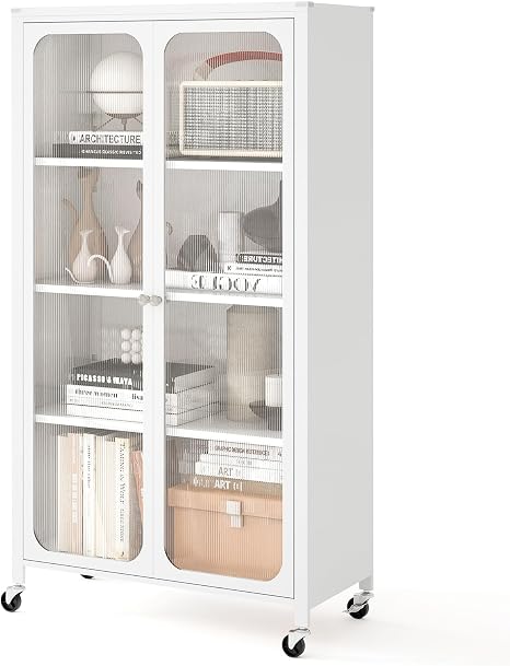 4-Tier Bookshelf with Doors & Wheels