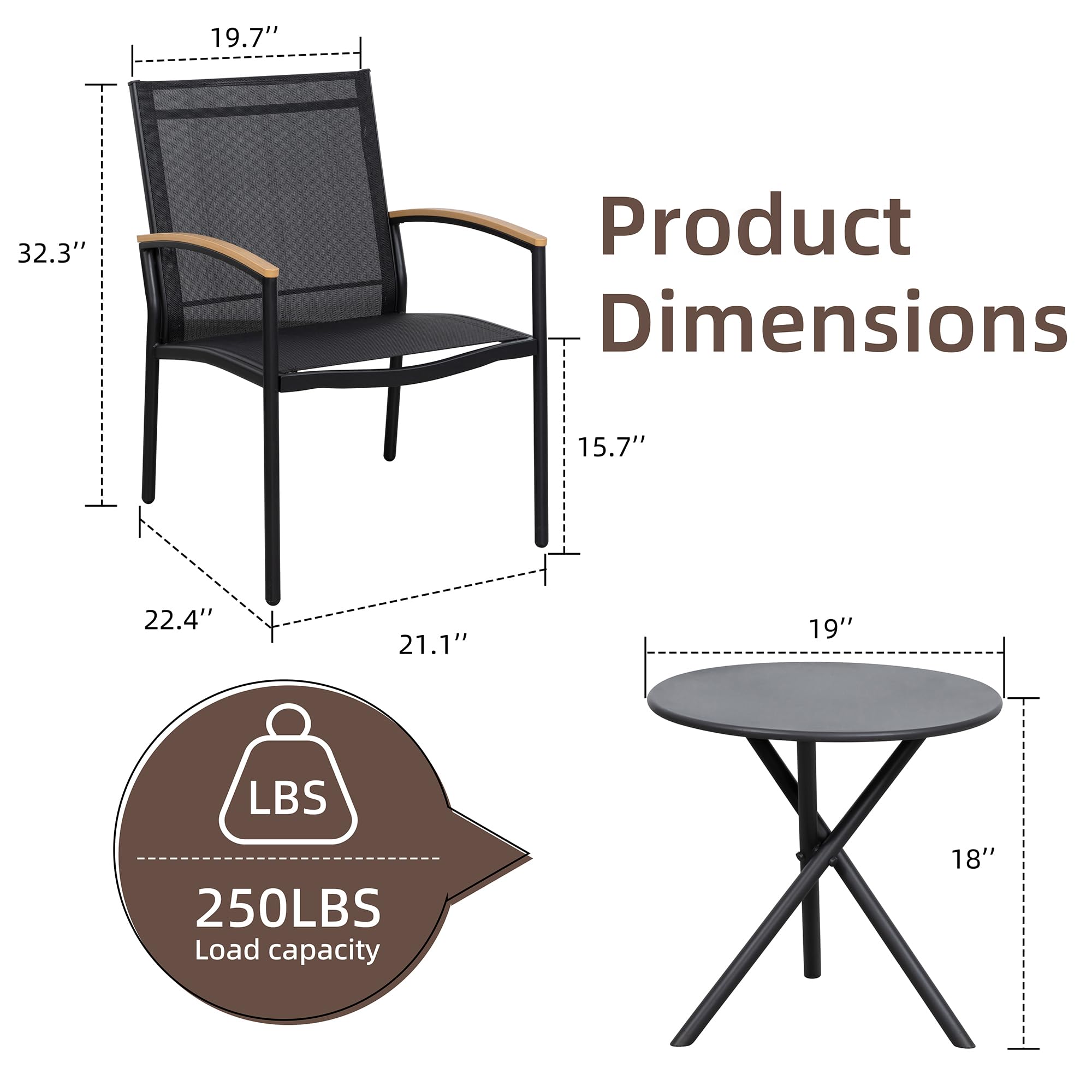 3-Piece Outdoor Bistro Set with Rocking Chairs & Tempered Glass Table